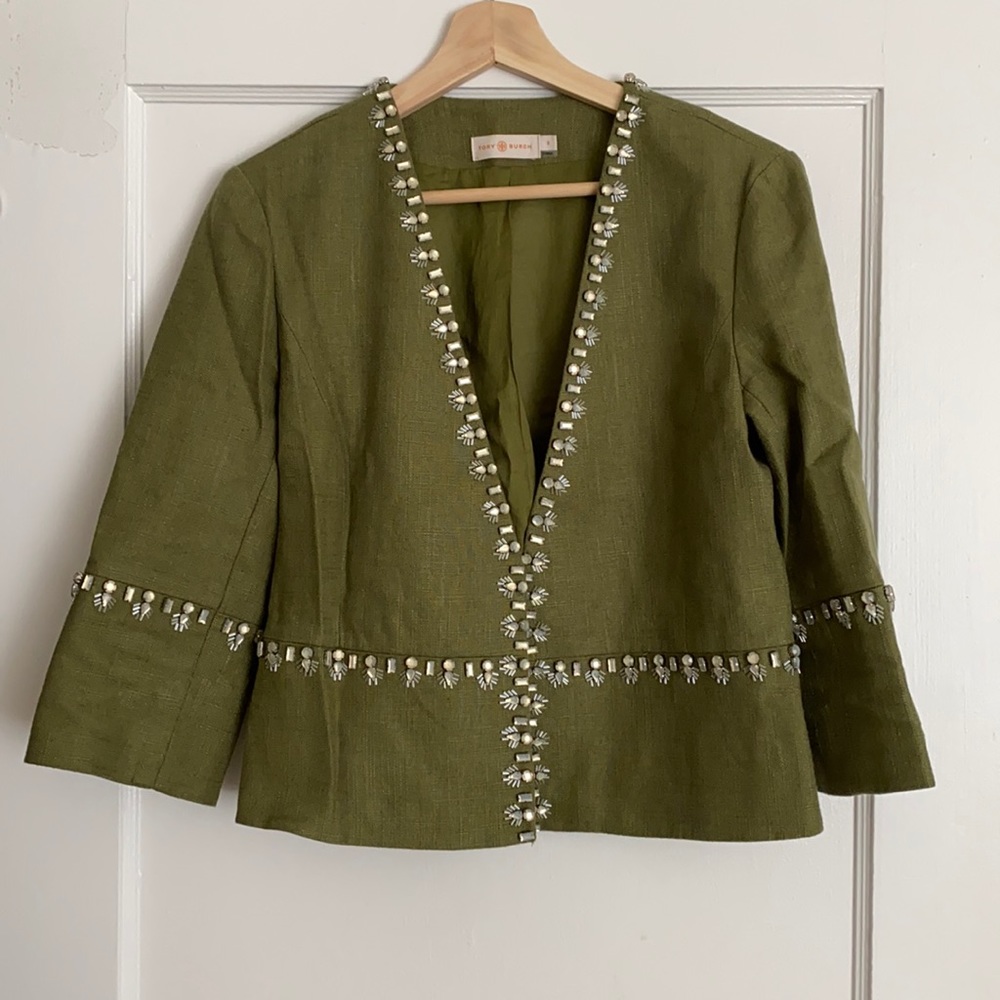 Tory Burch Beaded Green Blazer